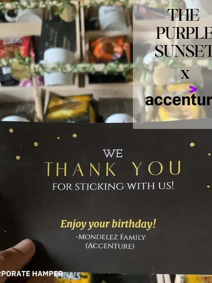 Here's a look at a birthday hamper I created for the team at Accenture. It's a great example of how we can manage ongoing employee appreciation and milestone gifting for large teams.
