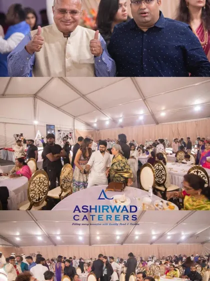 More scenes from the grand wedding reception, showing the happy couple and guests, including a thumbs-up of approval from a satisfied diner.