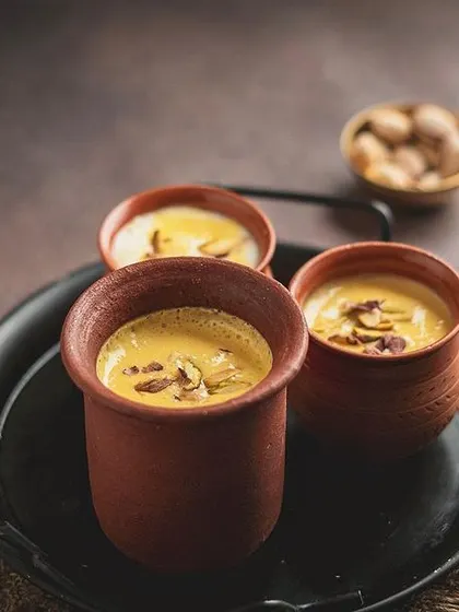 My personal favourite, the Mango Lassi. It has a perfect tangy and sweet flavour of mangoes and is topped with almonds and pista. It's so refreshing.