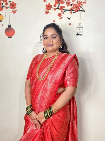 A full shot of the engagement bride. The hairstyle is designed to look beautiful from all angles, adding to her overall grace and charm.