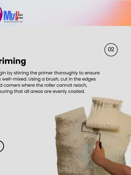 This image shows the priming process in action. Applying an even coat of primer is key, especially when making a dramatic color change or painting on new drywall.