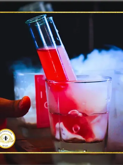 A feast for the senses. This smoky, crimson-red shot is served in a test tube, creating a dramatic effect that is as exciting to watch as it is to drink.