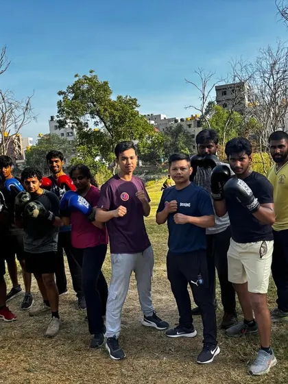 A proud team after an outdoor boxing session.