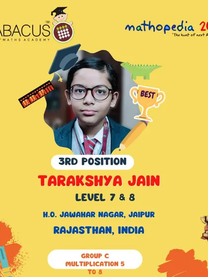 Tarakshya Jain from our Jaipur head office, a 3rd Position winner in the multiplication group.
