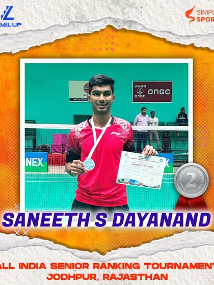 Another podium finish for Saneeth S Dayanand, securing the silver medal at the All India Senior Ranking Tournament in Jodhpur. His consistent performance at the national level demonstrates the high standards of our elite badminton coaching.