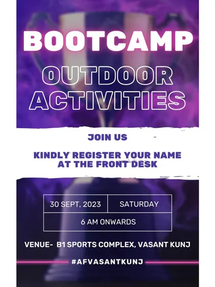 An announcement for our bootcamp, inviting members to register for a morning of challenging outdoor activities.