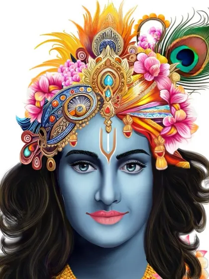 A digital portrait of Krishna, focusing on the vibrant details of his adornments. Created on Procreate, this piece blends traditional spiritual imagery with modern digital painting techniques, resulting in a colorful and divine artwork.
