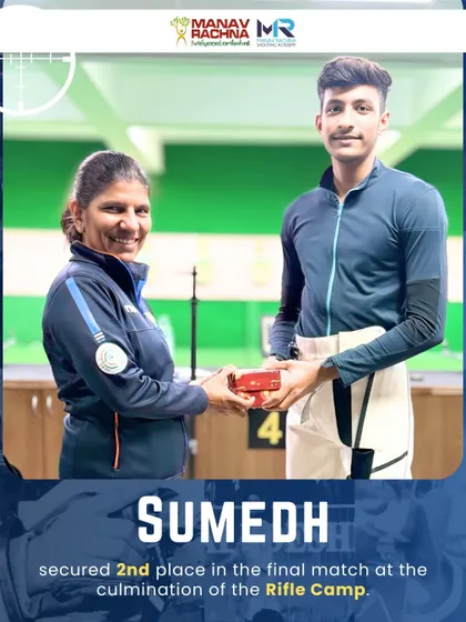 Our shooter Sumedh receives his 2nd place prize from Coach Deepali Deshpande, showcasing the competitive yet supportive environment of our training camps.