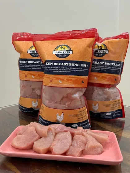 This is my popular Chicken Breast Boneless, a lean, fat-free protein source. It comes pre-cut into bite-sized chunks and vacuum-sealed in 500gm or 2kg packs for your convenience.