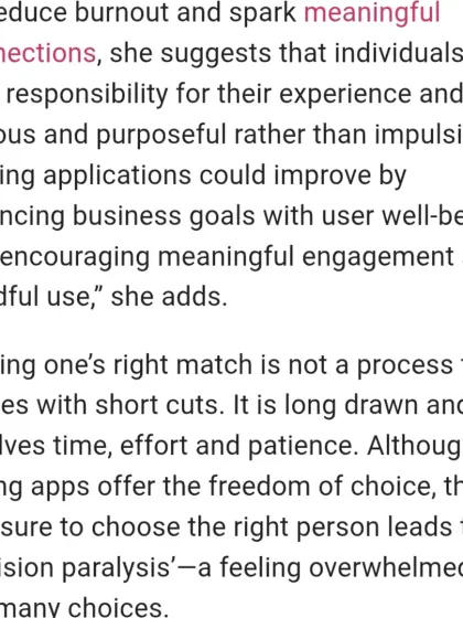 In this excerpt from my Happiest Health Magazine interview, I suggest that the key to reducing dating burnout is to be purposeful and take responsibility for your experience. It's about balancing business goals with user well-being.