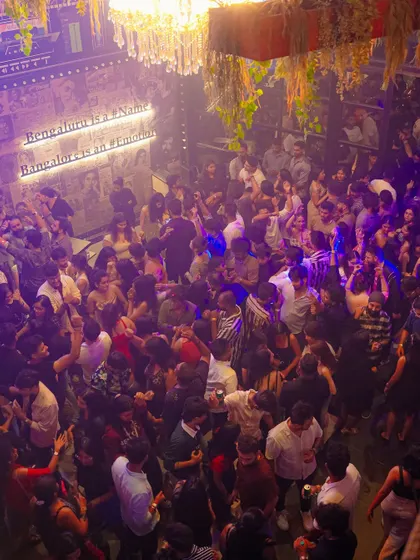 A bird's-eye view of the packed floor at Bombay Adda, Bengaluru. My goal is always to have the entire room moving from wall to wall.