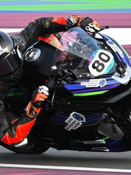 Our student Rakshith Dave in action at the Lusail International Circuit in Qatar. We prepare our riders to compete with the best in the world, providing guidance for international series like the Asia Talent Cup.