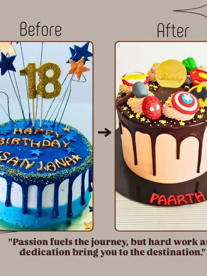 A before-and-after look at my cake decorating skills. Passion fuels the journey, but hard work and dedication are what bring you to the destination.