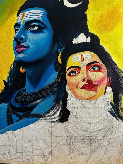 Here, both faces are partially painted. This shows my technique of blocking in colors and gradually building up the tones and shadows.