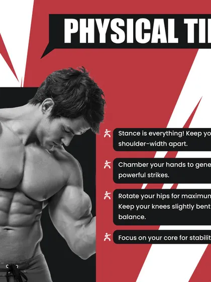 A list of essential physical tips for martial arts, covering stance, power generation, and core stability to build a strong foundation.