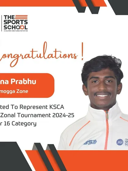Jnana Prabhu gets selected to represent the Shivamogga Zone in the KSCA Inter-Zonal U16 Tournament.