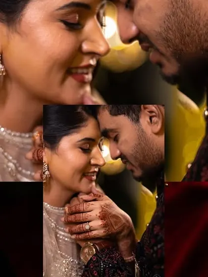 A collage of romantic, candlelit moments from an engagement shoot, capturing the couple's intimacy and love.