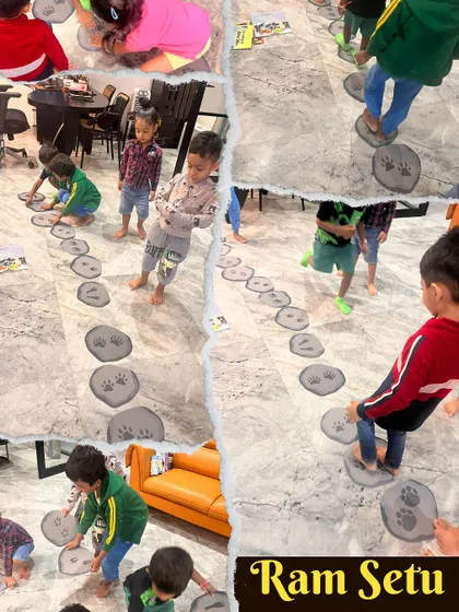 We brought the epic of Ramayana to life by having the children build their own Ram Setu bridge. They followed the paw prints, learning about the story of Lord Rama and Hanuman in a physical, interactive way.