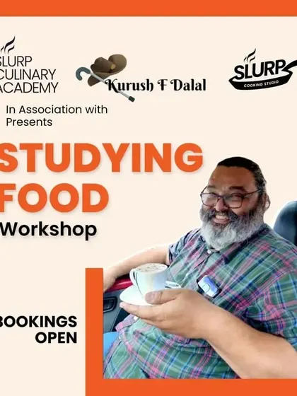 Another announcement for the 'Studying Food Workshop', inviting all food enthusiasts to join us for a one-of-a-kind learning experience.