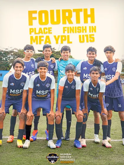 Our U15 team proudly stands together, celebrating their fourth-place finish in the MFA YPL.