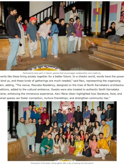 The entire group of poets, readers, and organizers of Kavi Mane Utsav. This photo captures the scale and community spirit of our signature events.