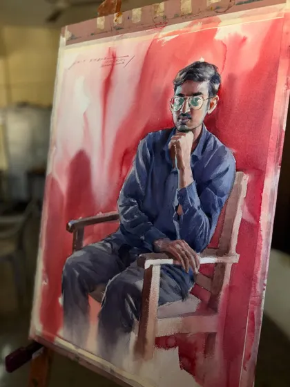 Another angle of the full figure demonstration. The large scale of the paper allows for a lot of detail and expressive brushwork.