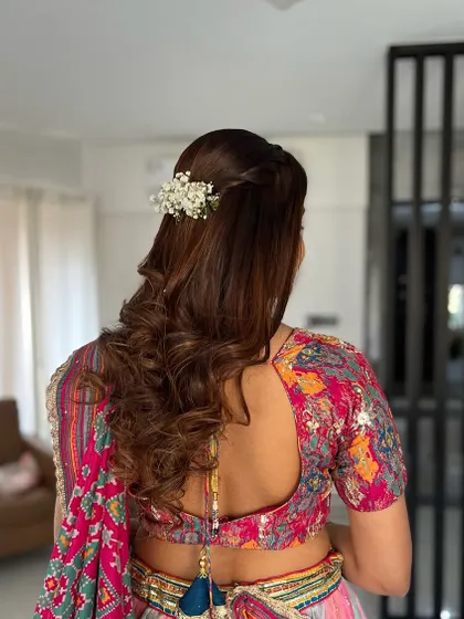 Another view of this romantic engagement hairstyle. It’s a versatile look that works well with many different outfits.