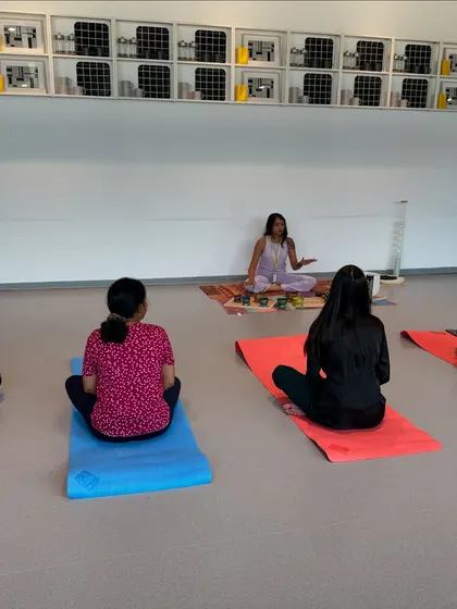 An interactive part of the session where I explain the principles of alignment and breath. Education is a key component of my corporate wellness programs.