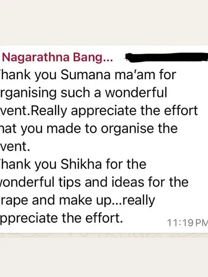 This student from the workshop thanked me for the wonderful tips and ideas for the drape and makeup.