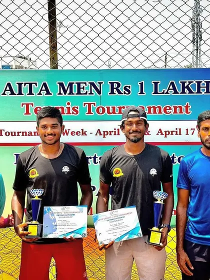 Our players Oges and Manish as singles winner and finalist at the AITA Men's 1 Lakh in Coimbatore. It's a testament to our program when our own players compete against each other for the title.