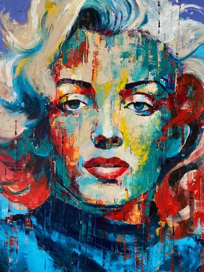 Another take on the colorful Marilyn, this version uses cooler tones of blue and turquoise, showing how the same subject can evoke a different feeling.