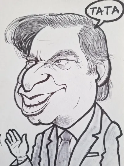 A hand-drawn caricature of industrialist Ratan Tata. This was created as a tribute to his immense contributions and leadership.