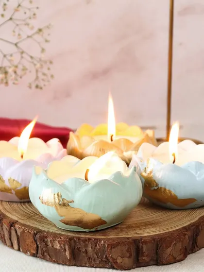 Our pastel lotus jars with a touch of gold are a must-have for your festive decor. They look beautiful grouped together on a tray or as individual accents.