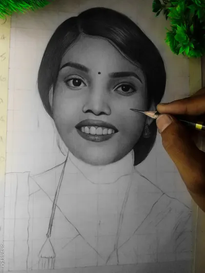 Working on the details of a client's face. The key is to build up the shading slowly.