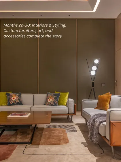 Months 22-30: The final layer is interiors and styling. Custom furniture, art, and accessories are brought in to complete the story and make the house a home.