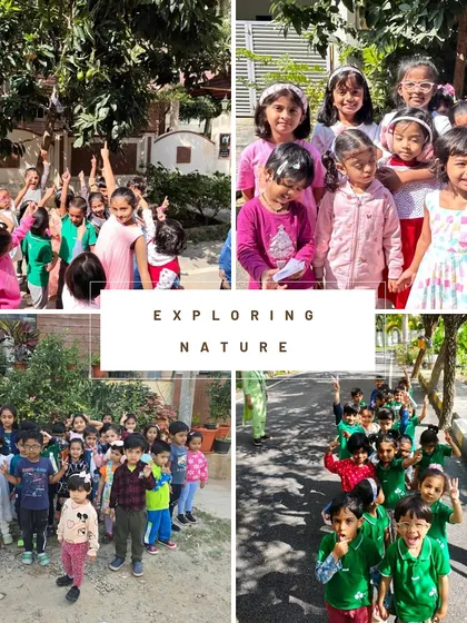 Pointing out a new discovery on our nature walk. These moments of shared wonder are what make outdoor learning so special. Children learn to observe their surroundings closely and appreciate the beauty of the natural world.