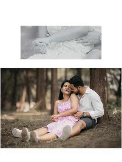 A collage showing a playful, happy moment and a close-up of hands, focusing on the small details of connection.