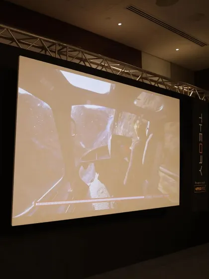 A dedicated demonstration room we constructed for Theory Audio Design at the Smart Home Expo. These controlled environments allow us to showcase the true power and cinematic quality of high-end audio systems.