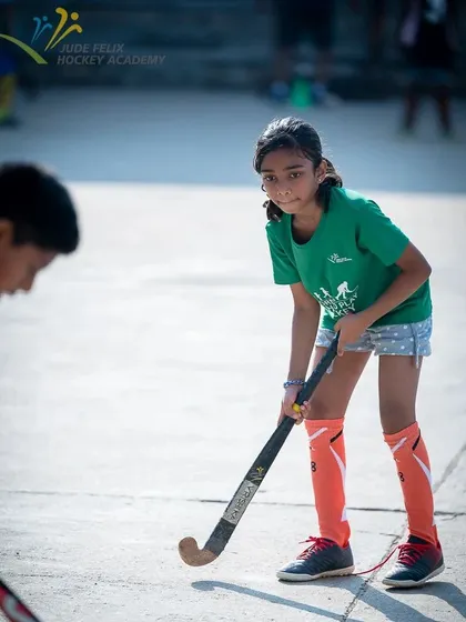 A young girl with her game face on during a drill at our 2024 camp. We aim to build confidence and focus in all our players.