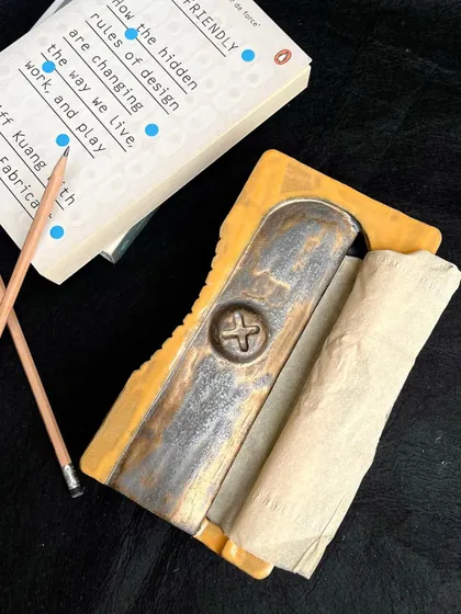 Another angle of our ceramic sharpener tissue box, because we're obsessed. It sits in the studio and confuses everyone who asks for a tissue, which we find hilarious.