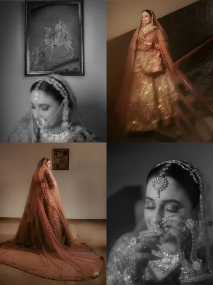 An artistic collage of bridal portraits, using motion blur and black and white to create a timeless, ethereal feel.