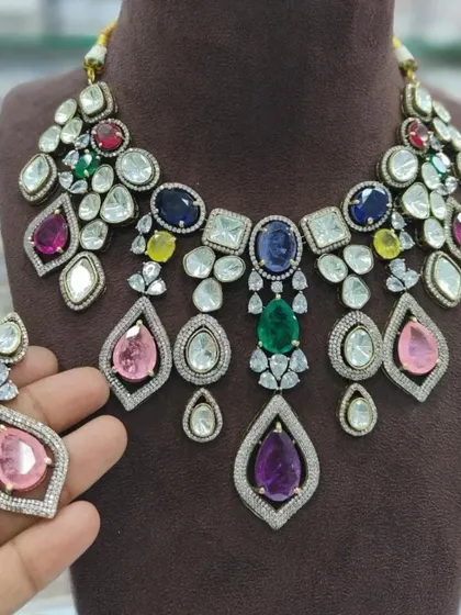 A playful and colorful version of the AD necklace, featuring a variety of semi-precious stones. This is perfect for a fun, festive event.