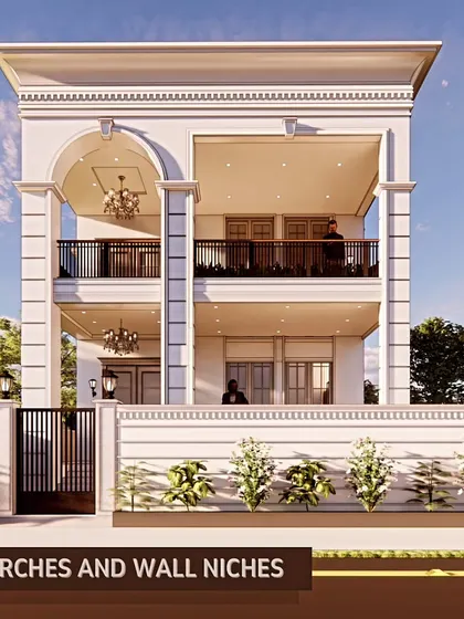 Arches and wall niches add depth and character to a classical home. This design features a grand arched verandah, creating a stately and welcoming entrance.