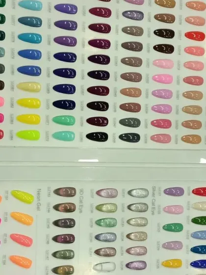 You have so many choices. This is just a part of my extensive color library, including solid gel polishes, neons, and special effect cat-eye gels, so we can find the perfect shade for your new nails.