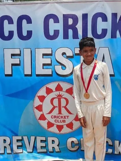 Keerthan awarded Player of the Match after a 5-wicket win against PlaySmart Cricket Academy in the RRCC Cup.