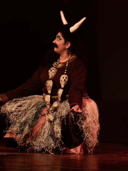 Portraying a demon character in 'Shakti Stuti'. It takes courage and a lack of inhibition to play such roles, and I am proud of my student for her performance.