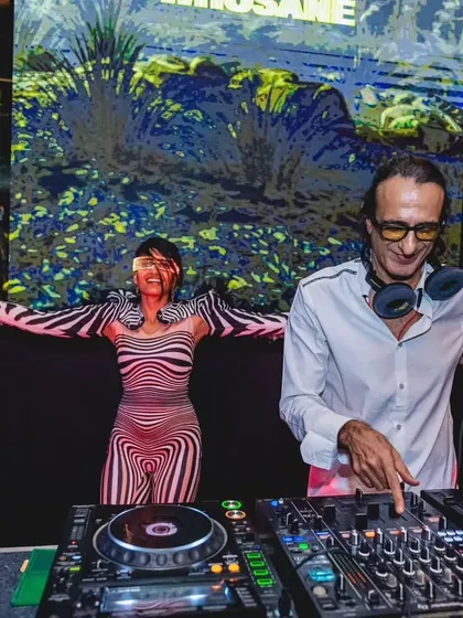 Another shot from the Raahi techno night. Performing alongside the DJ allows me to feed off the music and create a performance that's perfectly in sync with the vibe.