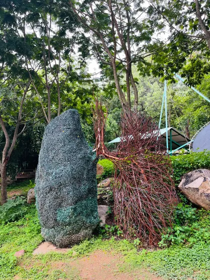 A unique art installation made of natural materials, blending art and nature seamlessly on our property.