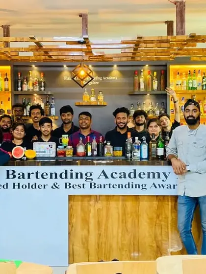 The whole class after a molecular mixology session in Bangalore, celebrating their new skills.