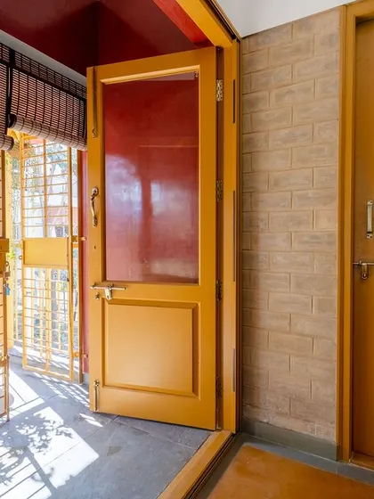The doorway detail near the study, showing the contrast of colors and materials.